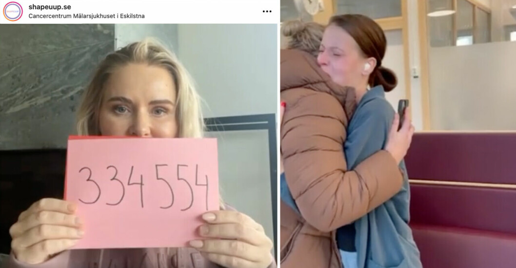 <strong>Det blev tårar när vännen Anno lämnade över summan till Emelie.</strong> Vännen Anno Eriksson startade en insamling till Emelie Claesson.