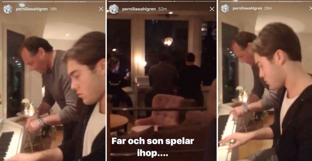 Emilio hälsade på hemma hos Pernilla och spelade piano med Benjamin. Foto: Pernilla Wahlgren/Instagram