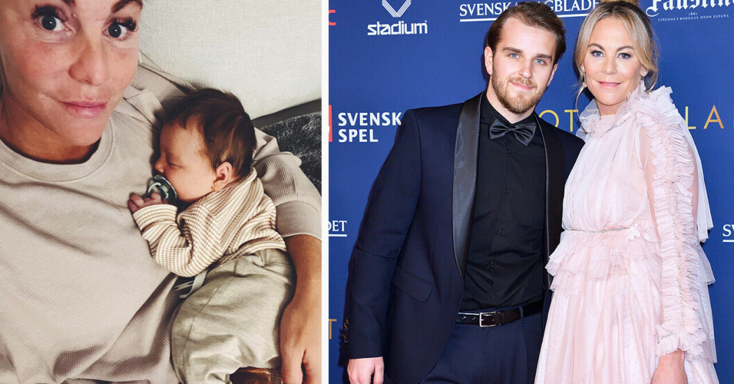Emma Igelström med partner och bebis.