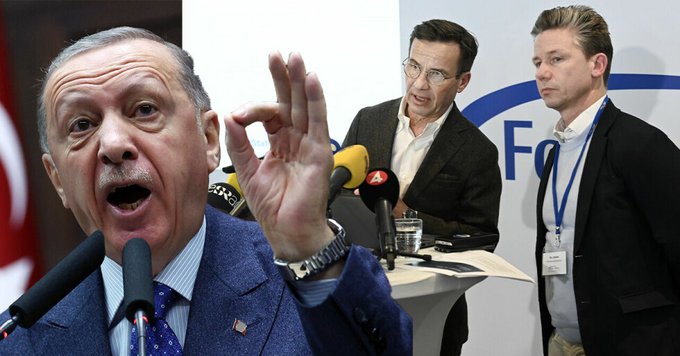 Turkiets president Erdogan och Ulf Kristersson och Pål Jonsson.