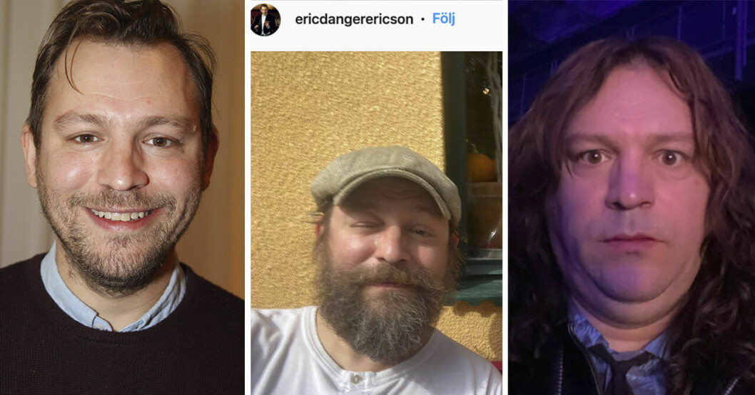 Till vänster en bild på Eric från 2013. På de två andra bilderna visar han upp utseendeförändringen för sina Instagram-följare.