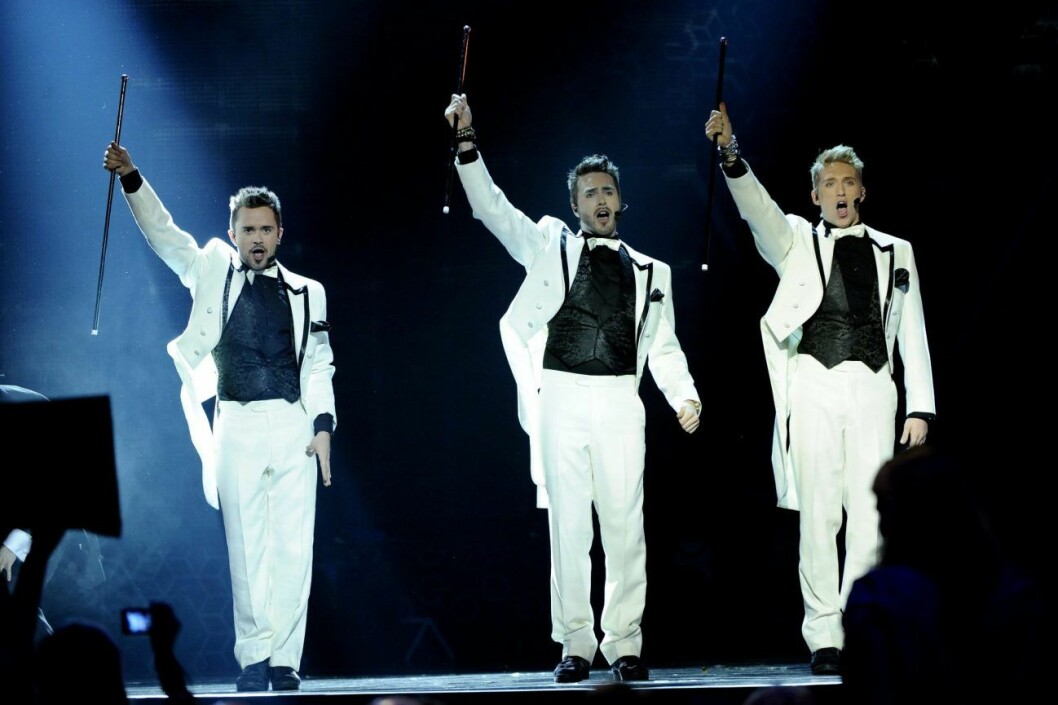 Från vänster: Erik Segerstedt, Mattias Andréasson och Danny Saucedo gjorde succé i Melodifestivalen med låten Baby goodbye. Erik Segerstedt, Mattias Andréasson och Danny Saucedo sjunger i Melodifestivalen