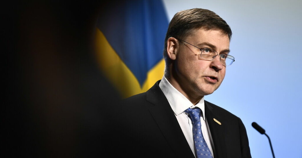 EU:s finansansvarige exekutive vice ordförande Valdis Dombrovskis hoppas på lägre statsskulder i EU. Arkivfoto. Så ska skulderna ner i EU