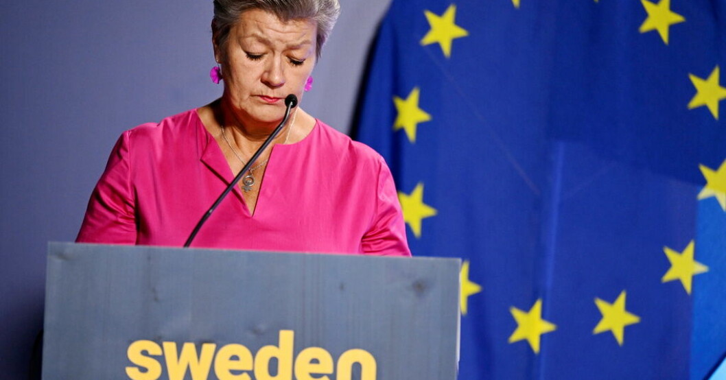 EU- kommissionären Ylva Johansson på en presskonferens under onsdagen. "Kan vara den värsta tragedin på Medelhavet"