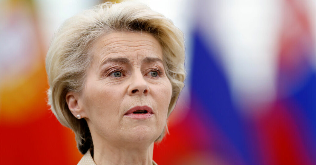 EU-kommissionens ordförande Ursula von der Leyen vid ett framträdande i EU-parlamentet på onsdagen. EU: Ryssland sår död och förstörelse