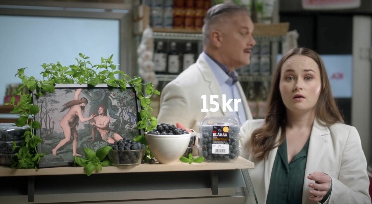 Eva och Adam i Ica-reklamen.