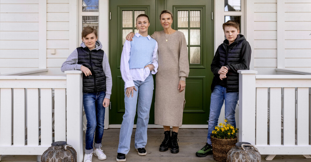 Eva Glimsand med barnen Nils-Henrik, Wilma och Alfred. Eva Glimsand med familj