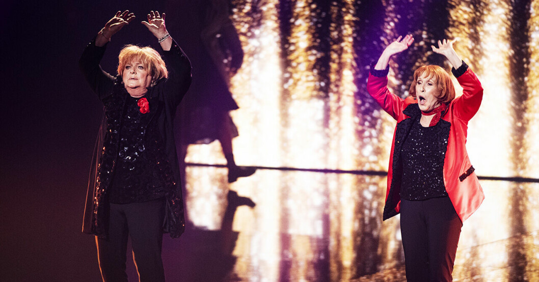Ewa Roos och Eva Ryding i Melodifestivalen 2021 med sitt bidrag Rena rama ding dong.