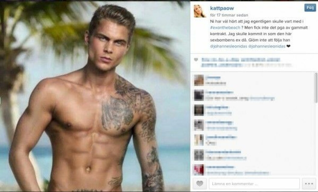 Paow fick inte vara med i “Ex on the beach”. Foto: Instagram Ex on the beach Johanns Ulmenfors