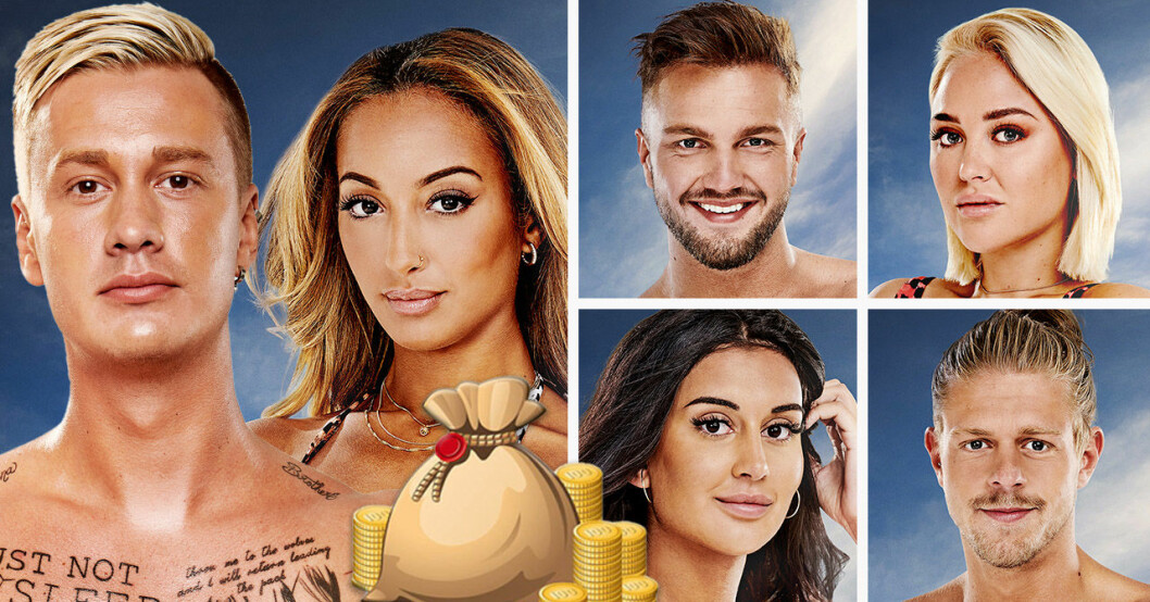 David Lindgren, Jasmina Ayyoub, Emil Andersson, Ida Österberg, Amanda Fransson och Ludvig Taninger i Ex on the beach 2019.