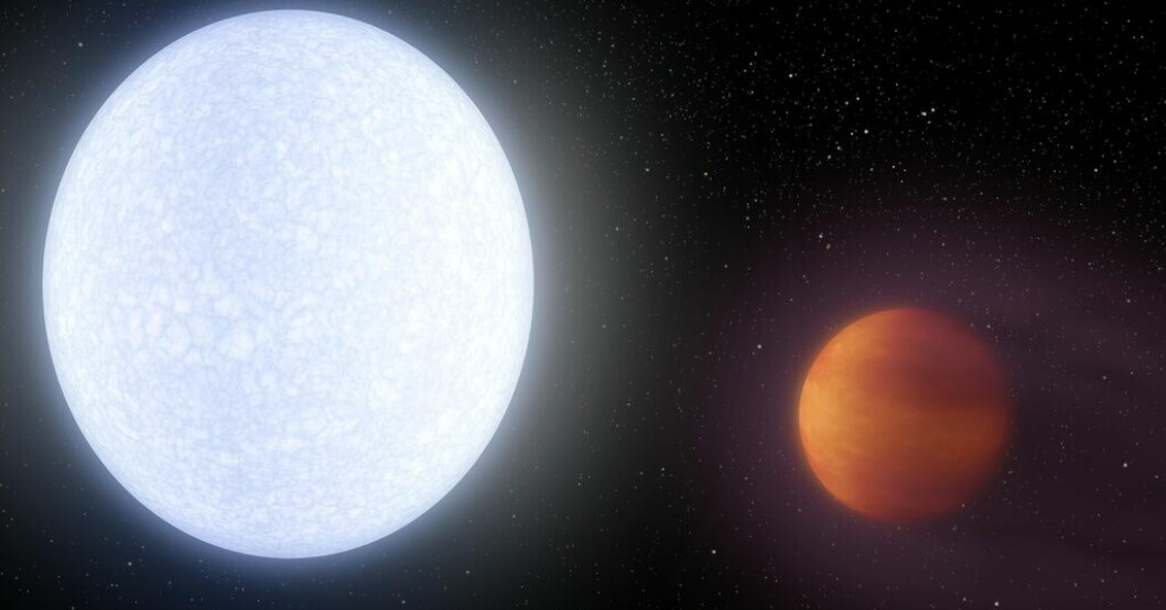 Exoplaneten KELT-9b samt dess stjärna KELT-9. Svensk upptäckt: Ovanligt grundämne i planet