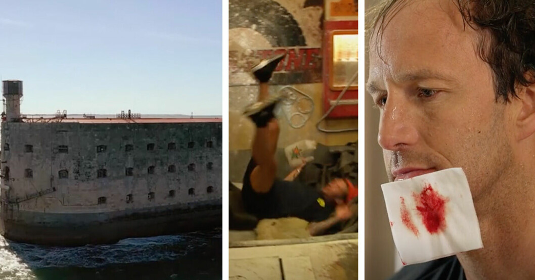 Fortet, Joakim Lundell som faller och Anders Södergrens blodiga sår.