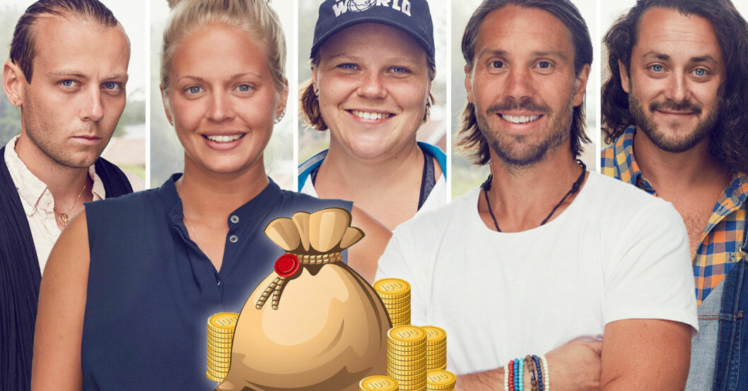 Philip Albinsson, Malin Nyman, Linnea Klaar, Daniel Tholén och Erik Steffen i Farmen 2021.