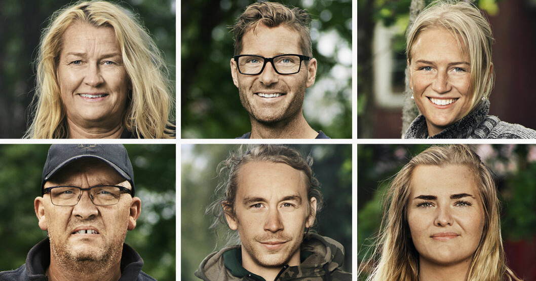 Elonora Gustafsson, Peter Bysell, Esmeralda Gyllensvärd, Jean-Luc Martin, Johan Skattberg och Linnéa Åkesson i Farmen 2020.