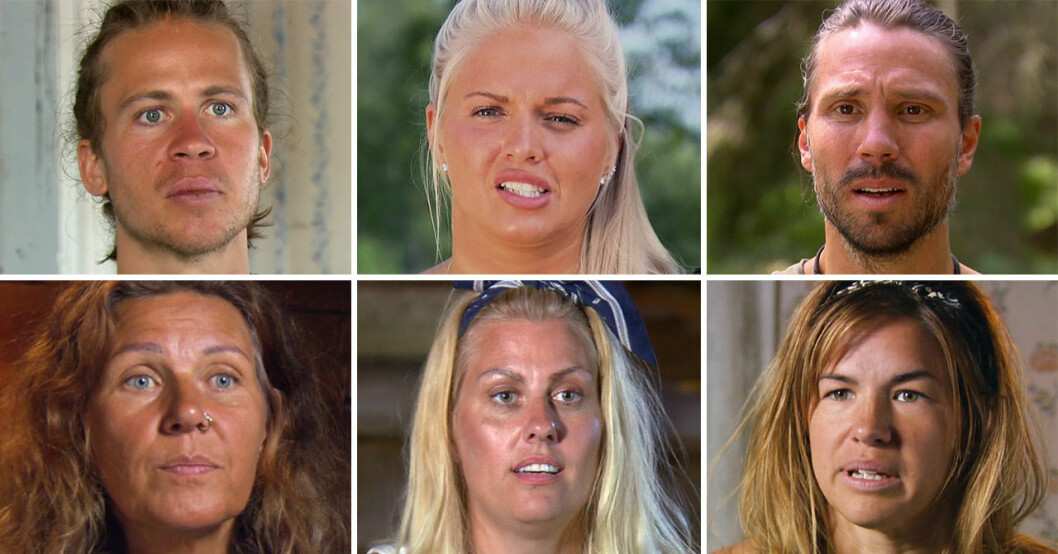 Dag Tolstoy, Malin Nyman, Daniel Tholén, Pernilla Angeria, Marie Enqvist och Jennifer Schill i Farmen 2021.