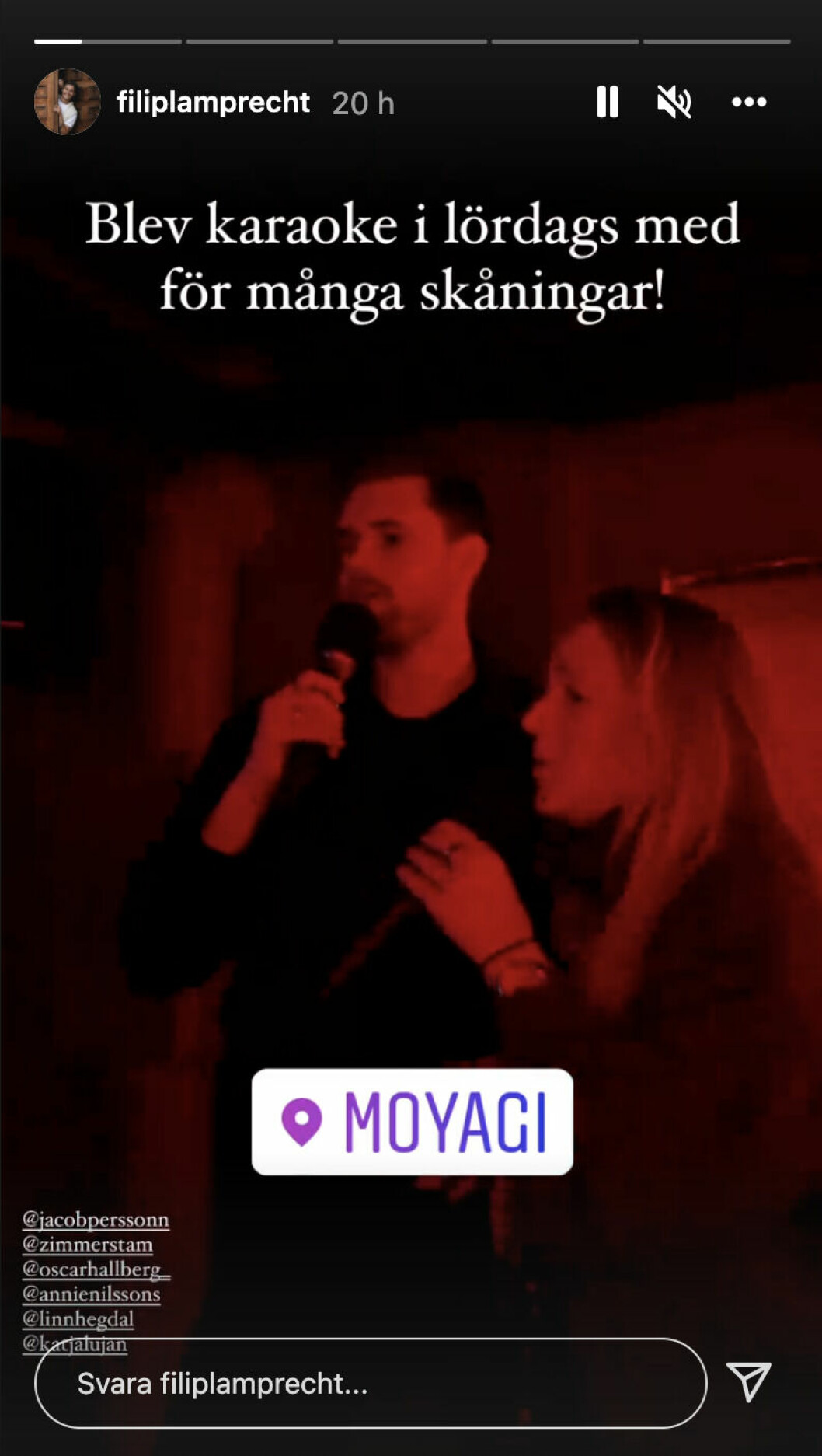 Filip Lamprecht postade en Instagram story i helgen där han berättade för sina följare om lördagkvällens karaokesång. Filip Lamprecht postade en Instagram story i helgen där han berättade för sina följare om lördagkvällens karaokesång.