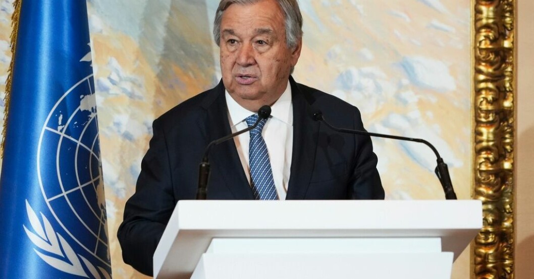 FN:s generalsekreterare António Guterres efter det att samtalen i Doha avslutats. FN ser bortom talibaner i möte om Afghanistan