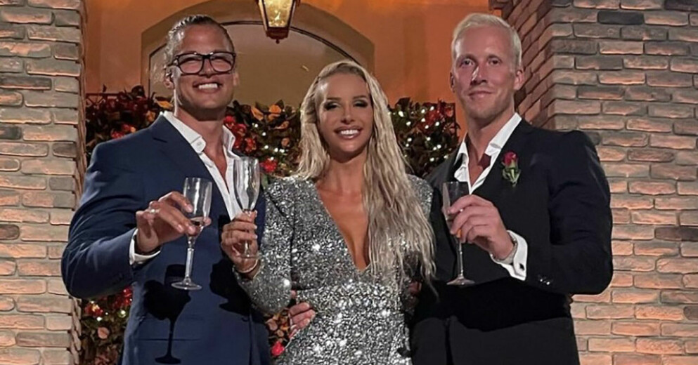 Julia med killarna som kom längst i Bachelorette, Felix Almsved och Jesper Guldbrandsen.