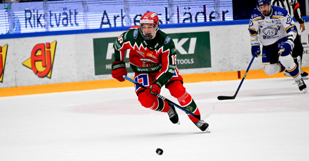 Frölundas, och Småkronornas, David Edström noterades för två poäng i segermatchen mot Tyskland. Arkivbild. Sverige kvartsfinalklart i U18-VM