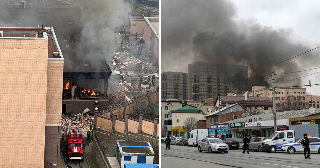 Rysk regeringsbryggnad i lågor
