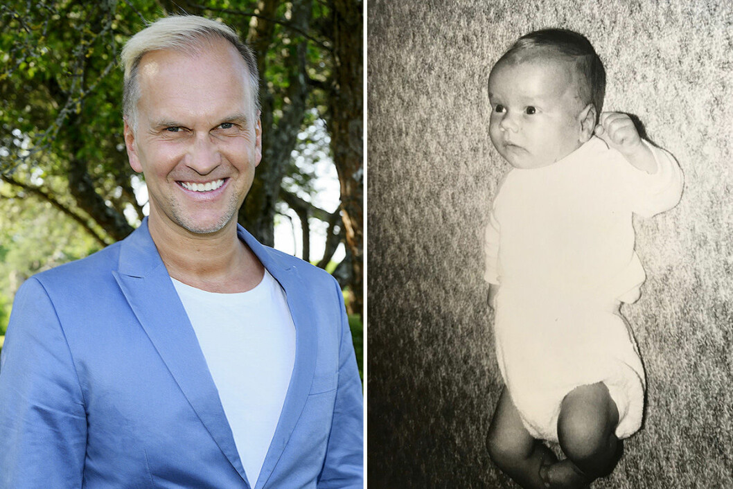 Artisten Gabriel Forss som vuxen och som bebis. Gabriel Forss som bebis