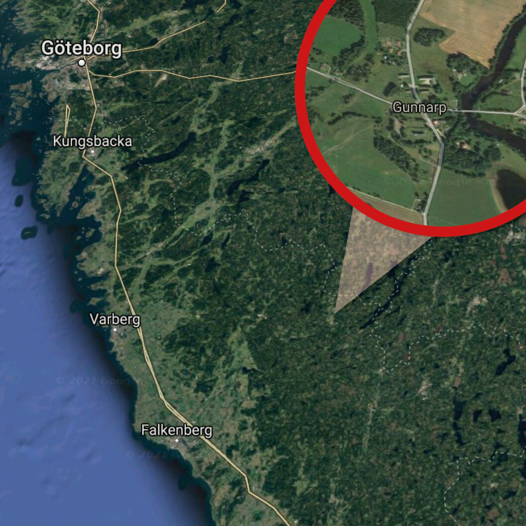 Gunnarp, Hallands inland. I det lilla samhället i Västsverige fann polisen det misstänkta stöldgodset.