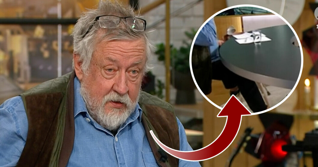 Leif GW Persson haltade in i TV4-studion med kryckor.