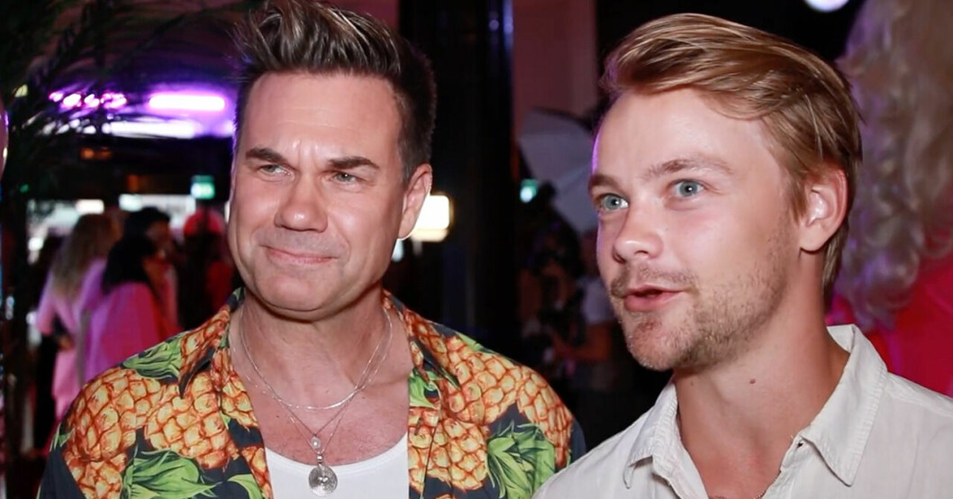 Anders Pihlblad och Hampus Hedström på premiären av Barbie. Anders Pihlblad och Hampus Hedström