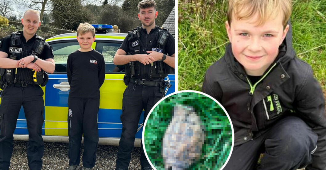 George, 9, grävde upp en handgranat i familjens trädgård.