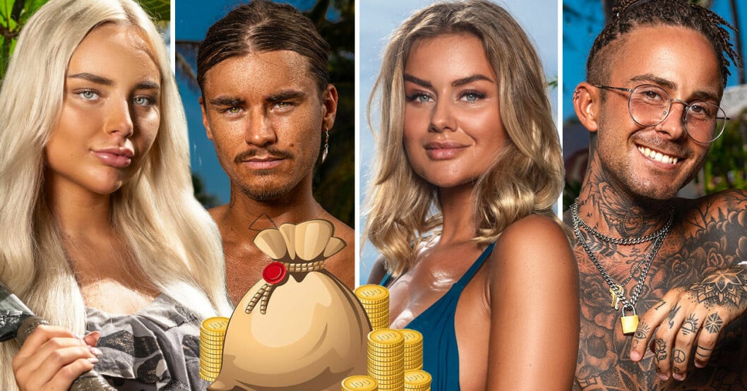 Hanna Bodelson, Malte Grkovic, Carolina Gyllborg och Sebastian Månsson i Paradise hotel 2020.