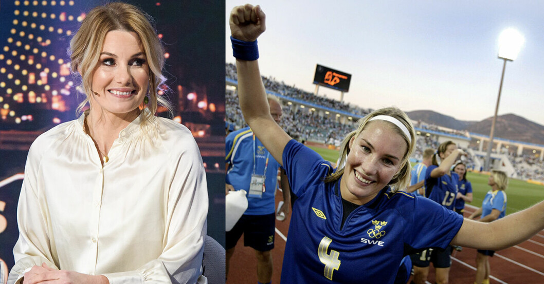 Hanna Marklund i TV4-studion och när Sverige spelade OS i Aten 2004.