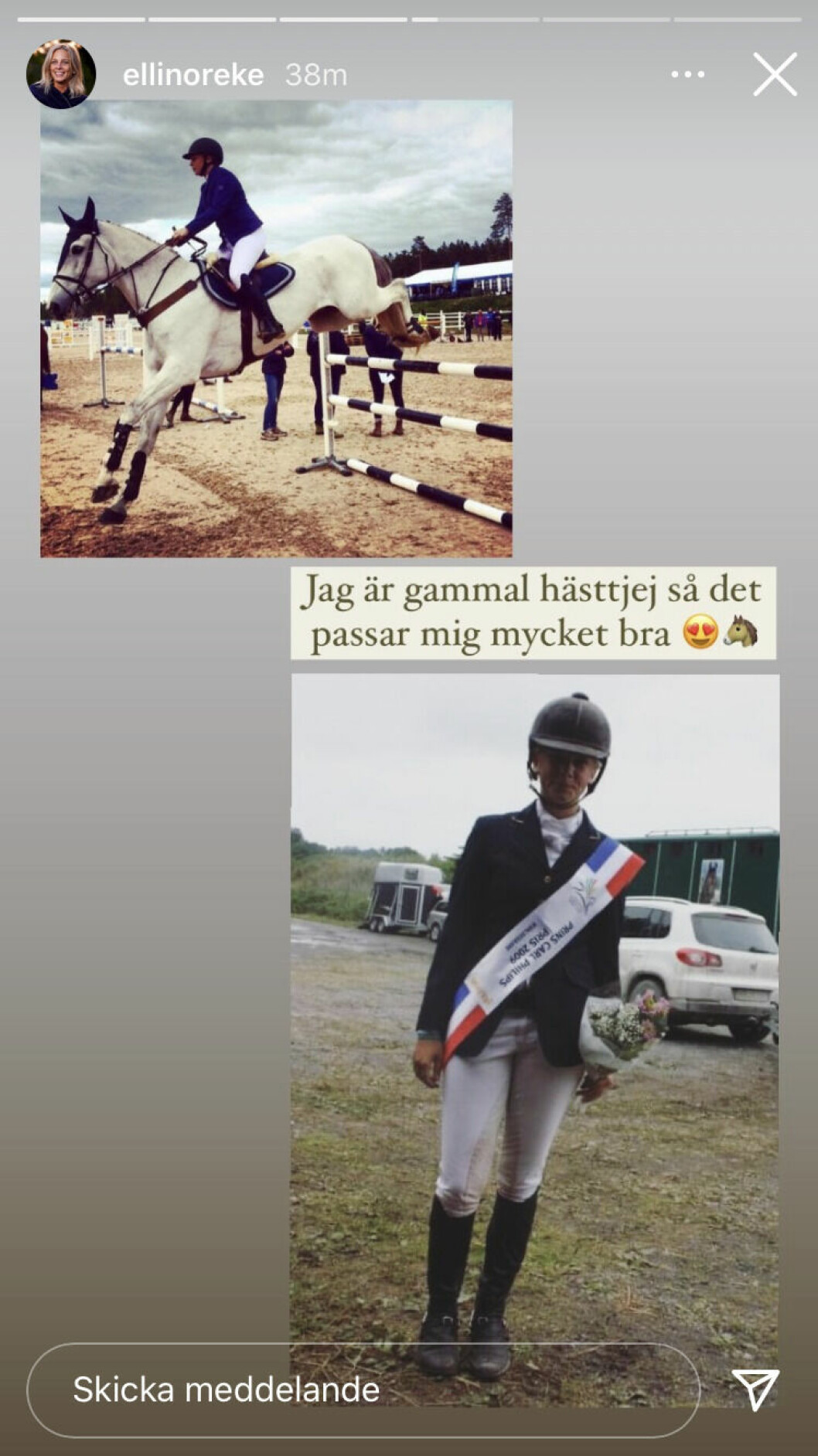 Här berättar hon om den före detta karriären inom ridsport. Här berättar hon om den före detta karriären inom ridsport.