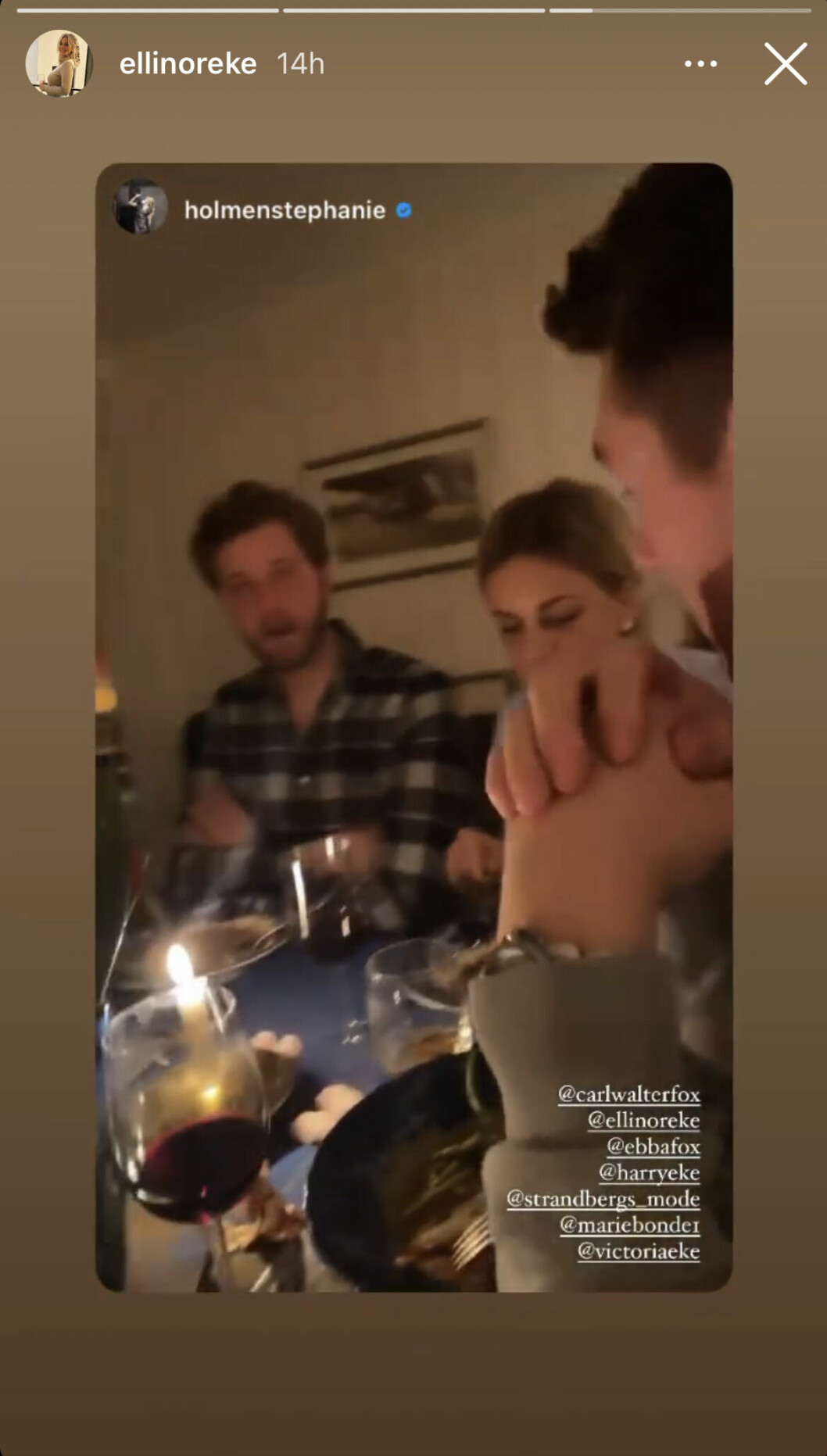 Här syns Filip och Ellinor på middag med Ellinors familj. Här syns Filip och Ellinor på middag med Ellinors familj.