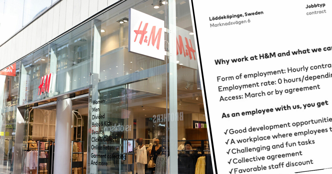 H&M erbjuder nyanställda noll timmar i arbetstid
