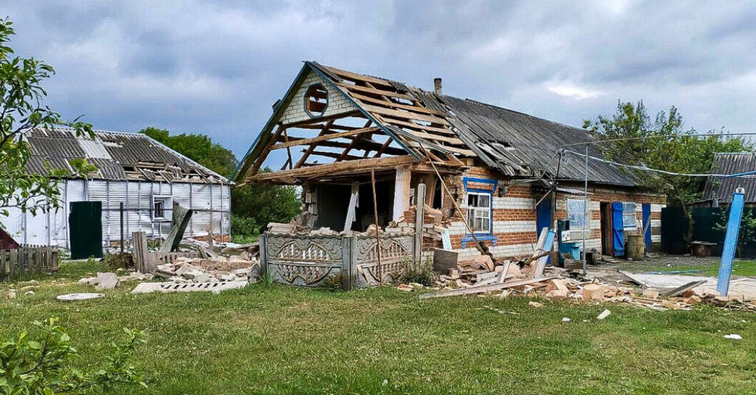 Hus som skadats efter att väpnade ryska grupper attackerat områden i ryska Belgorod-regionen. Det här hände i gränsområdet Ryssland-Ukraina