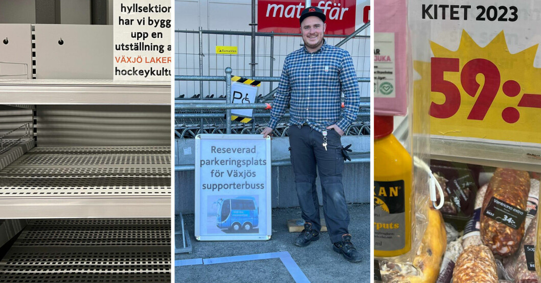 Alexander Björk på Ica Kvantum Skellefteå visar upp hånen.