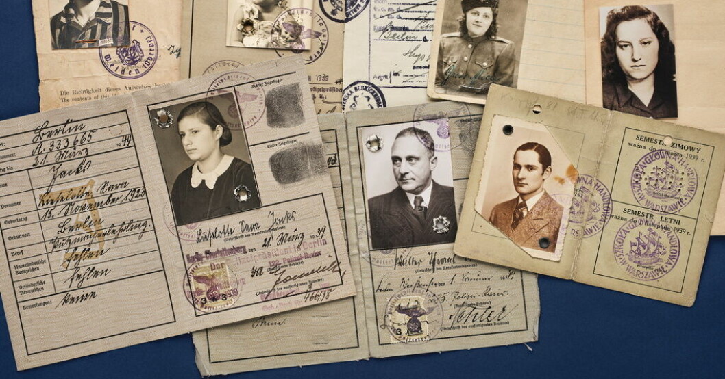 Identifikationshandlingar tillhörande Kiwa, Eva, Alice, Hanna, Lieselotte, Walter och Czeslaw. Pressbild. Förintelsemuseet följer överlevande