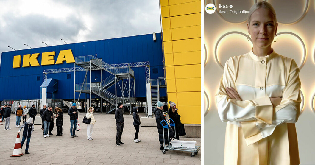 Folk köar utanför ett Ikea-varuhus och designern Sabine Marcelis.