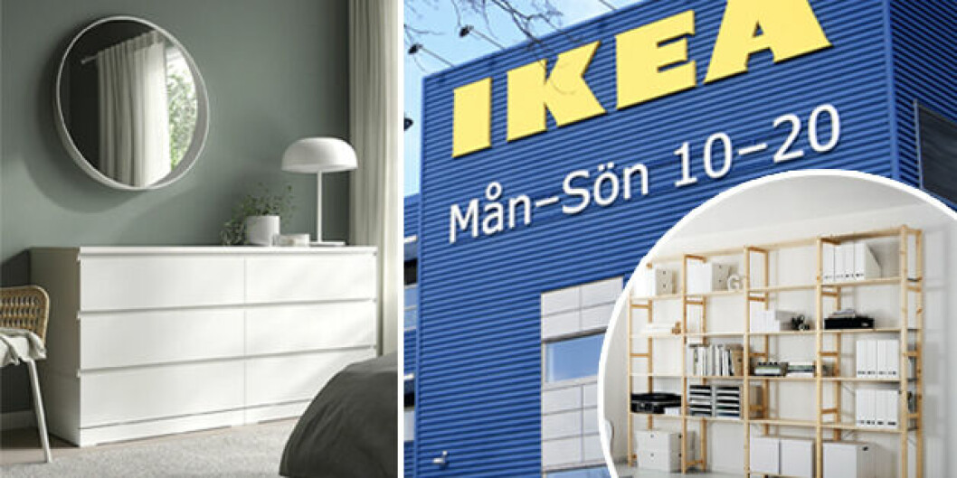 Ikea höjer priserna med nio procent för sina produkter. På bilden syns byrån Malm och hyllan Ivar samt ett Ikea varuhus.