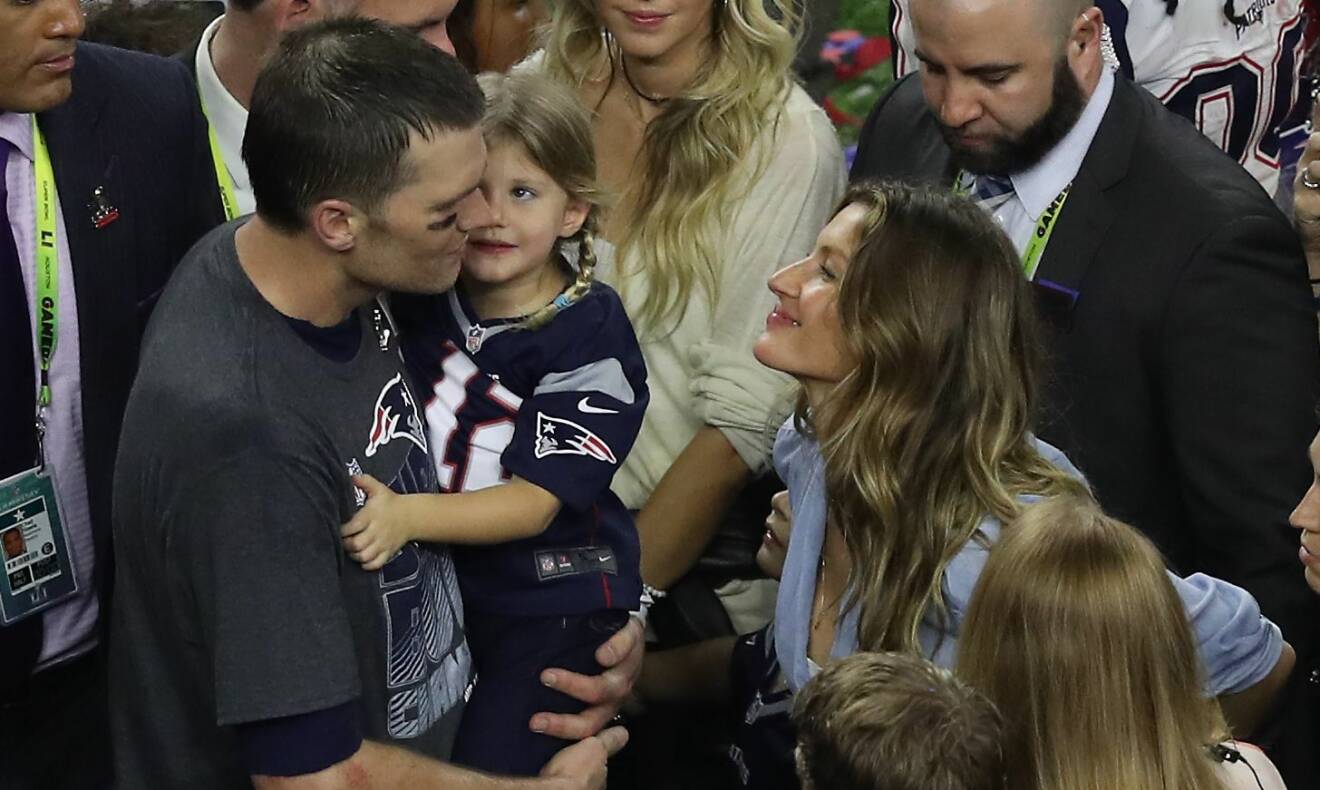 Tom Brady celebrates winning his fifth Super Bowl with wife Gisele Bundchen and daughter Vivian during Super Bowl 51 played at NRG Stadium Houston Texas on Sunday February 5th 2017