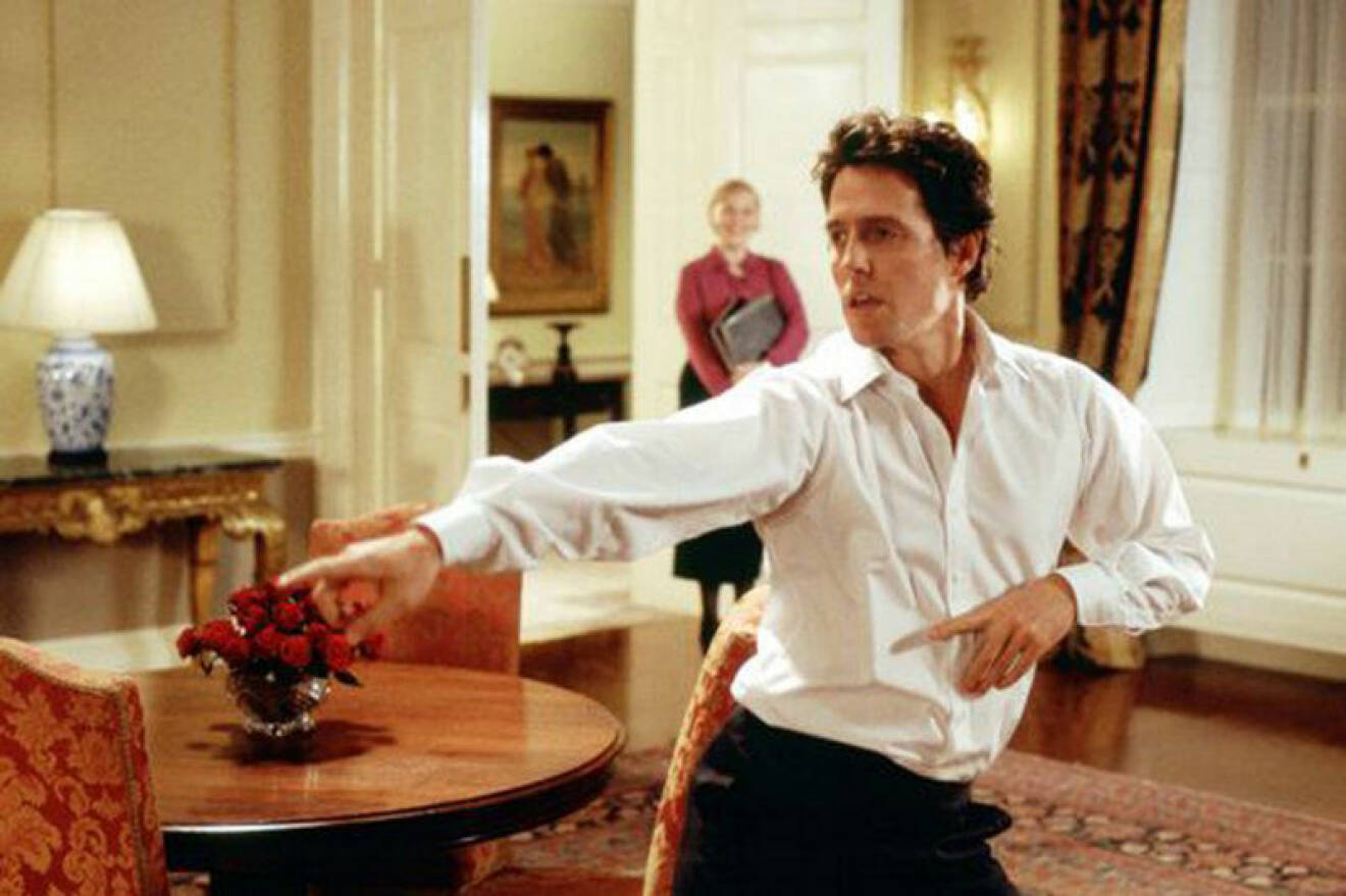 Hugh Grant som premiärministern i "Love actually". Foto: IMDB
