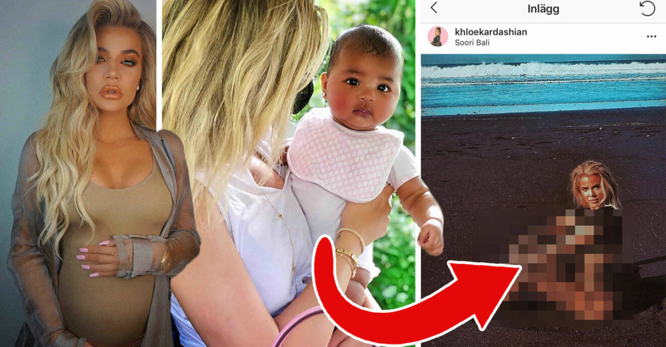 Khloé Kardashian visar nu upp mammakroppen under en het fotografering på Bali, sju månader efter dottern Trues födsel.