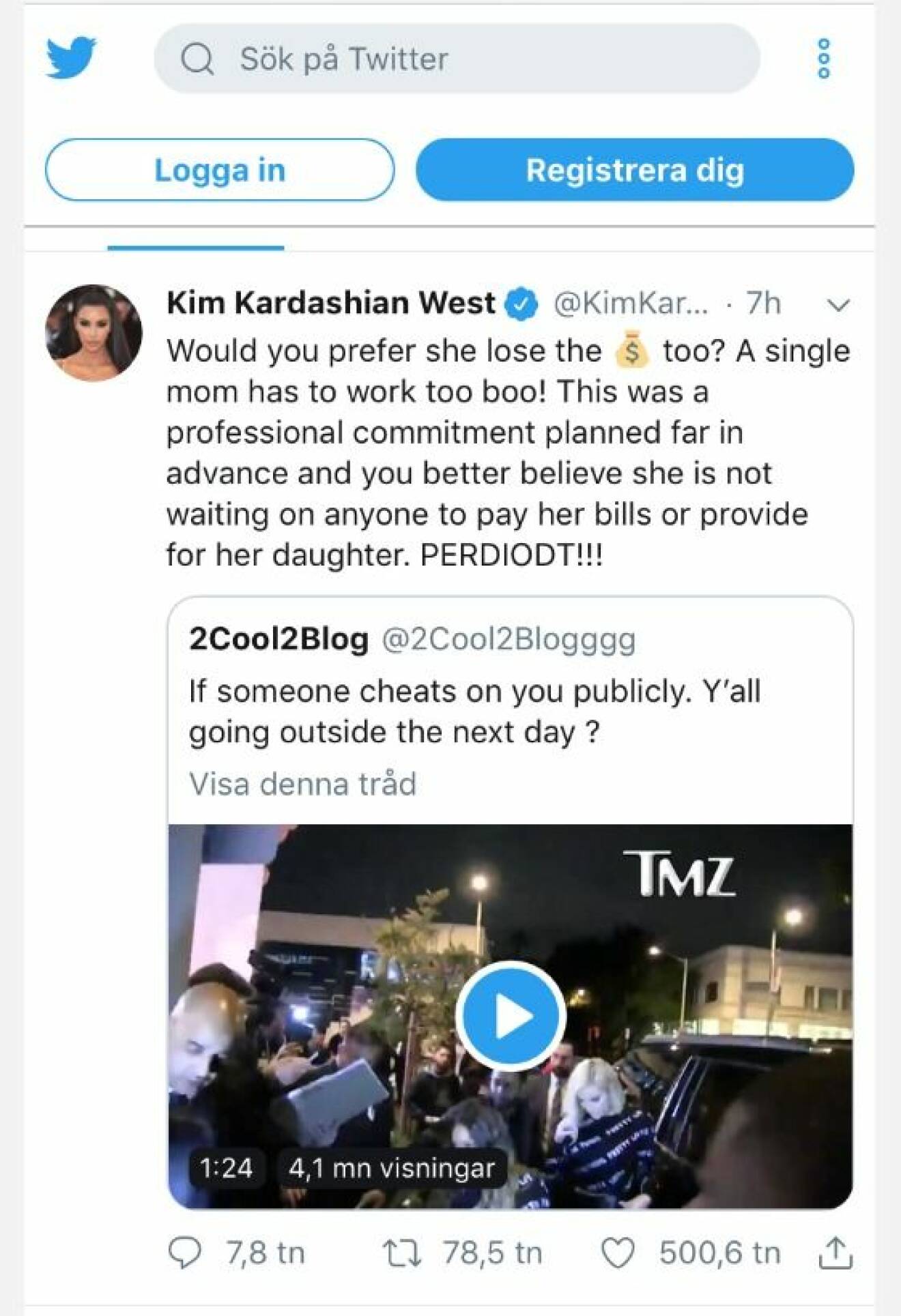 Kim Kardashian twwt angående sin systers otrohet