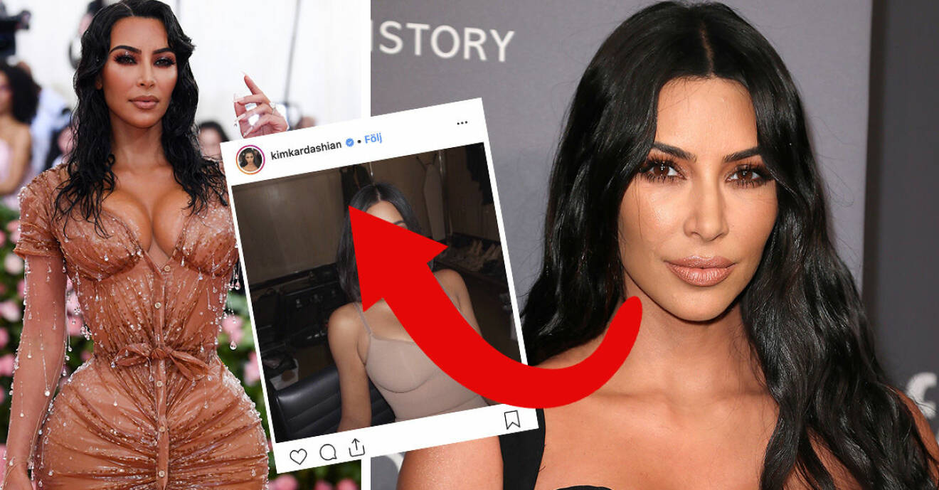 Kim Kardashian på röda mattan med långt hår och på sin egen Instagram med nya utseendet.