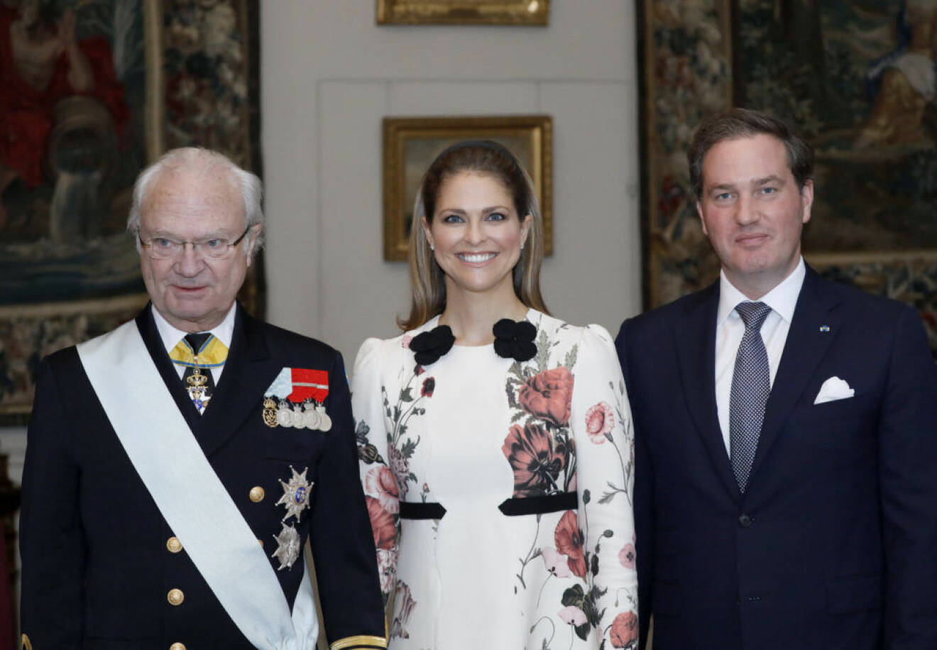 Madeleine med maken Chris i Stockholms slott under statsbesöket från Kanada.