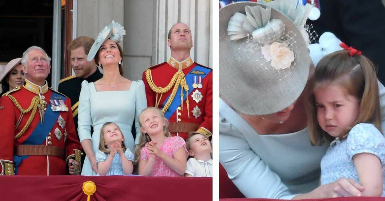 Kate Middleton tröstar dottern Charlotte under Trooping the colour-paraden.