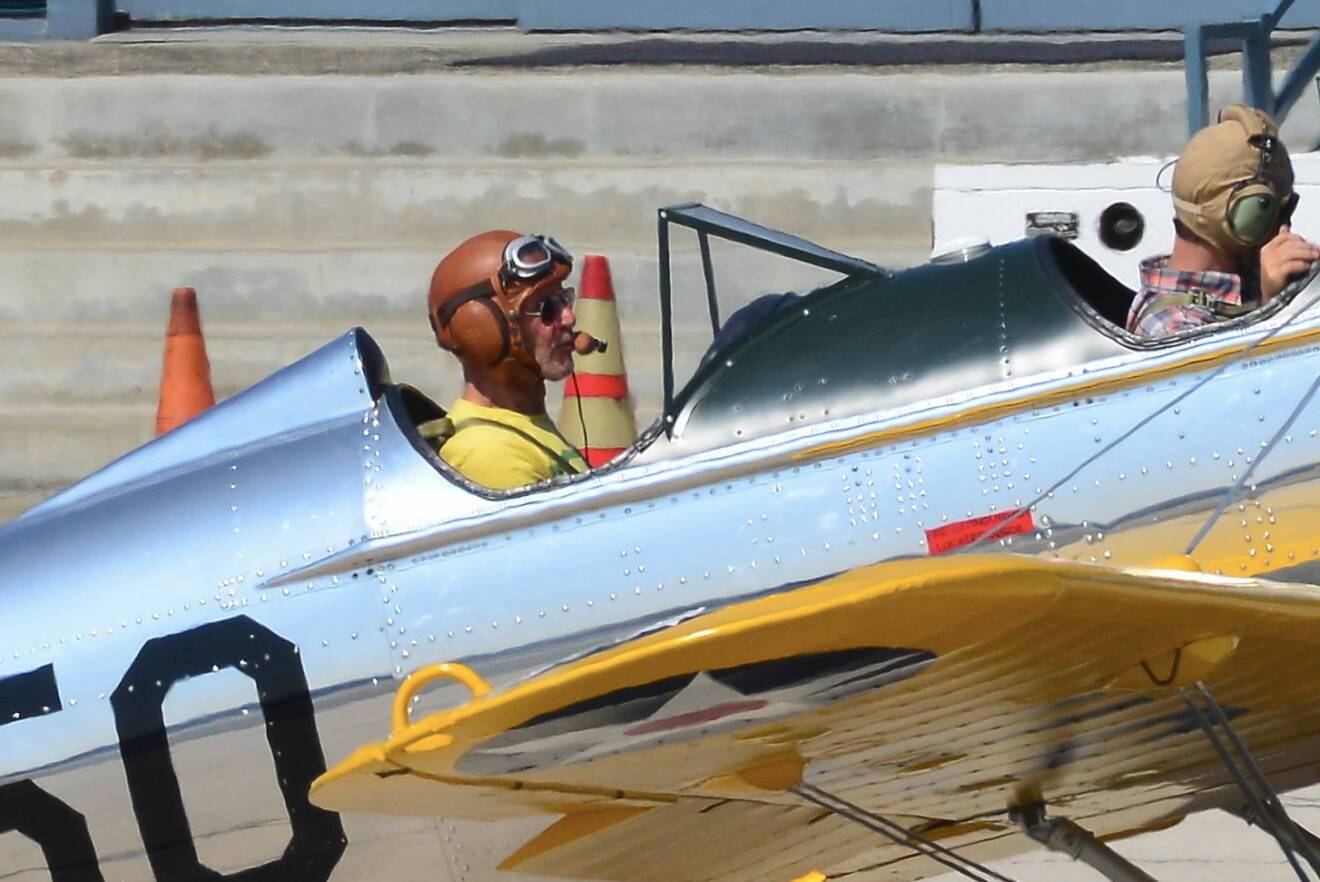 Harrison Ford seen flying his Ryan PT-22 plane back in September 2013 which crashed today in Santa Monica, CA