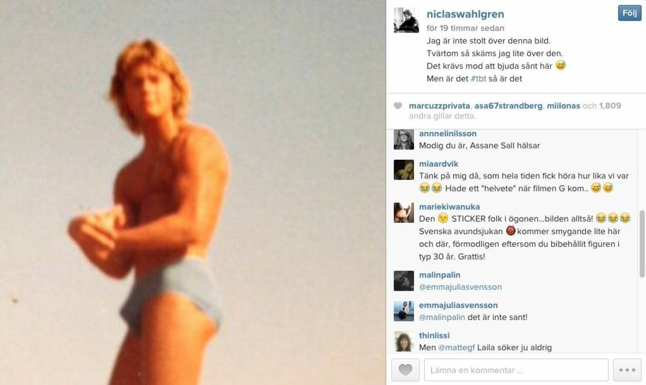 Niclas Wahlgren bjöd på en gammal bild på sig själv. Foto: Instagram