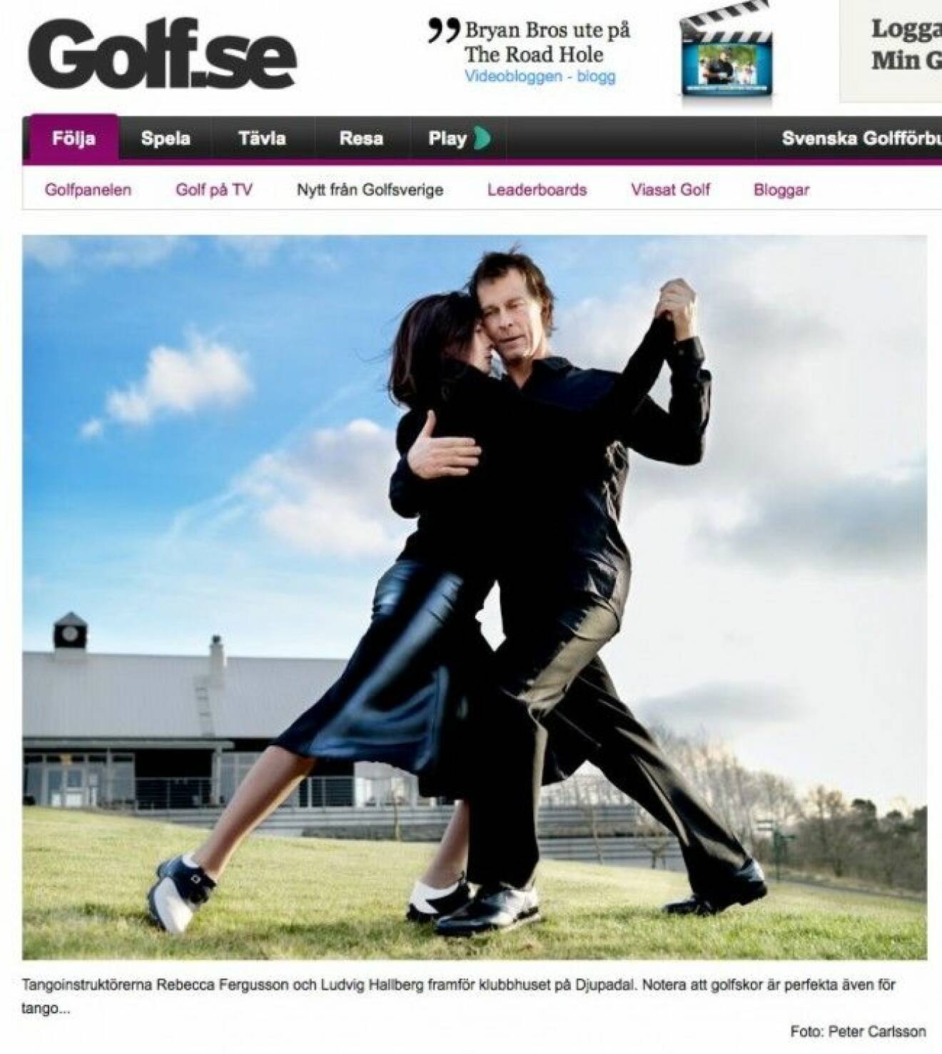 Rebecca Ferguson och Ludvig Hallberg har lärt ut tango på Österlen. Faksimil: golf.se