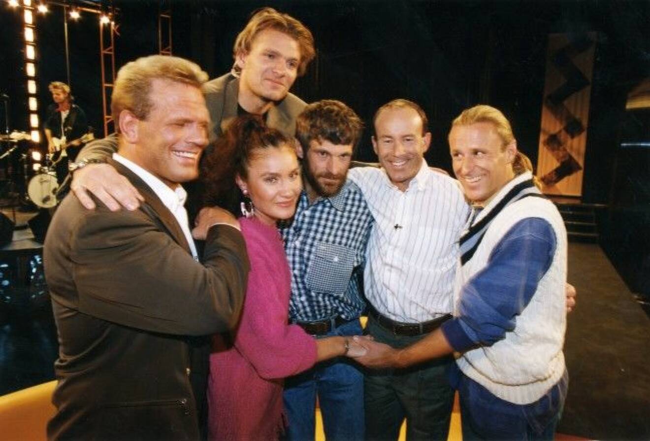 Frank Andersson, Linda Haglund, Thomas Wassberg, Ingmar Stenmark och Björn Borg med Claes Åkesson 1993. Foto: IBL